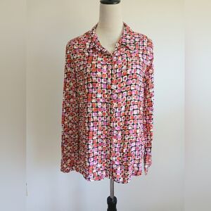 New With Tags-Alexander Jordan-Geometric-Button Down-Long Sleeve-Red/Pink-Medium